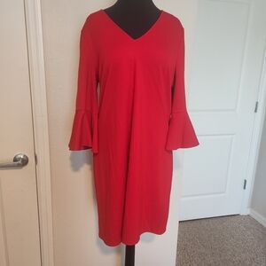Jude Connally Red V-Neck Dress with Bell Sleeves